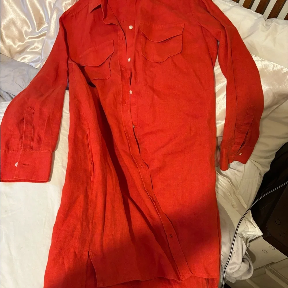 Banana Republic Alexi Linen Shirt Dress size 4 tomatoes red - Picture 9 of 9